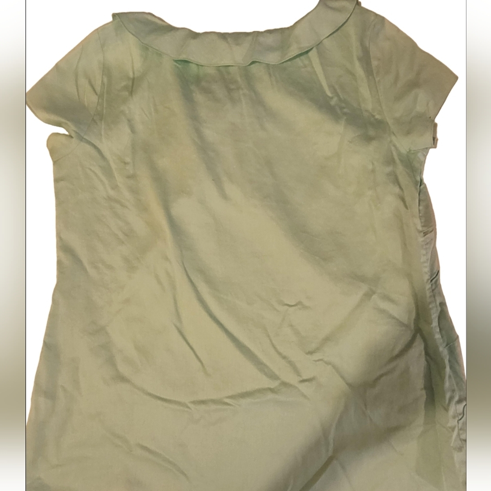 Talbots Mint Green Asymmetrical Ruffled Blouse In 100% Cotton Size 10 - Picture 5 of 9